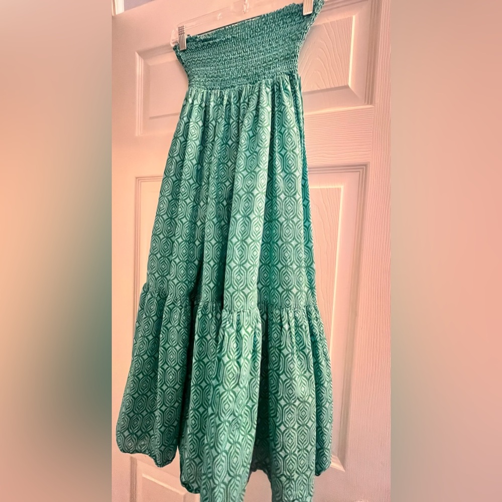 Zara Long Printed Blue Green Skirt